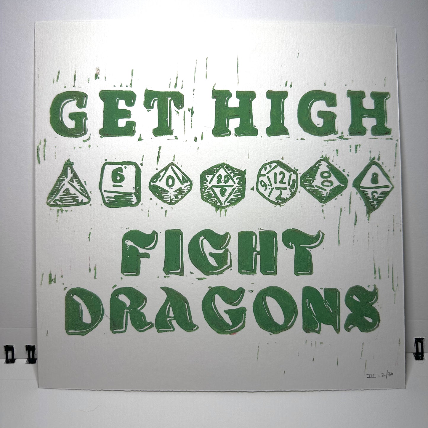 Get High Fight Dragons | Linocut Print