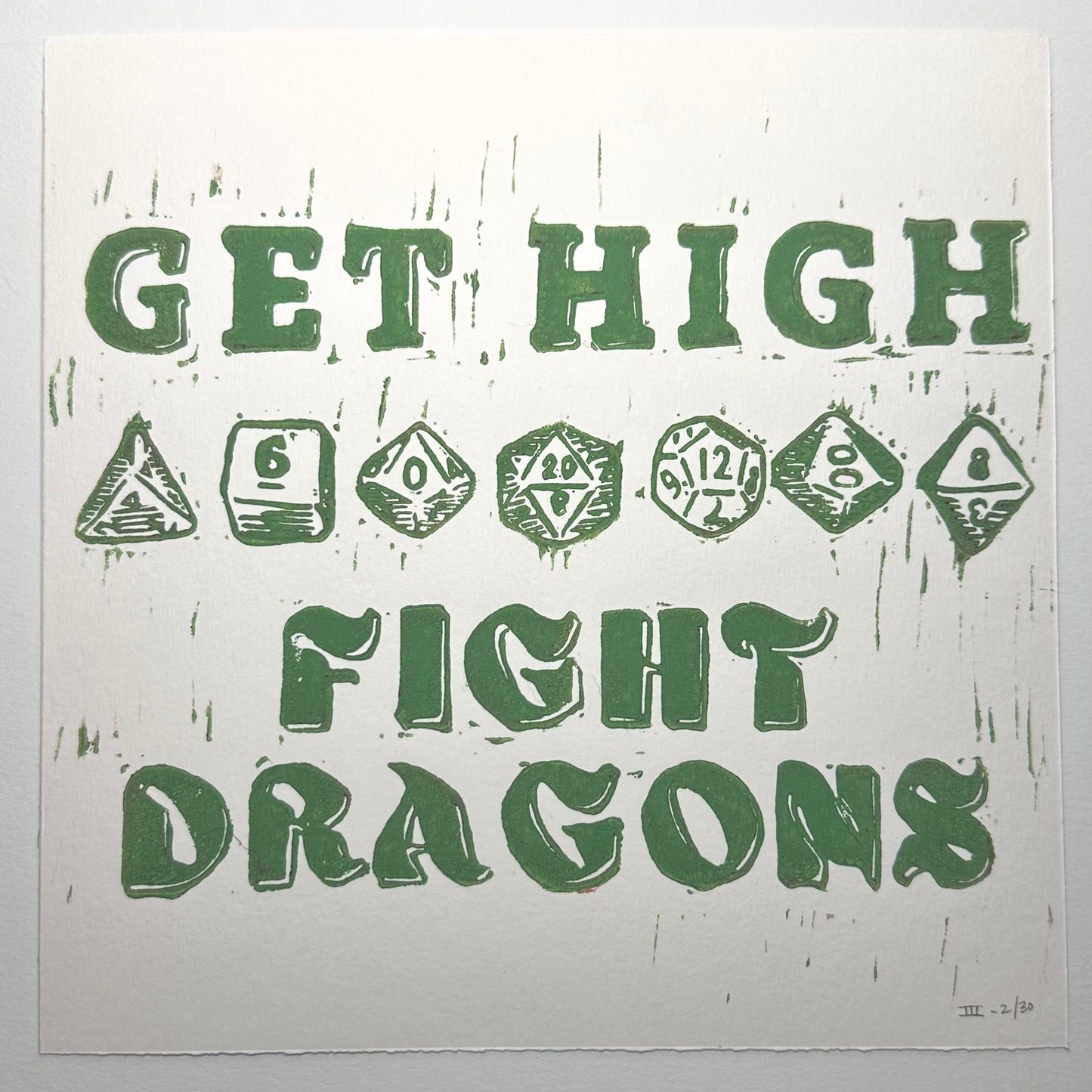 Get High Fight Dragons | Linocut Print