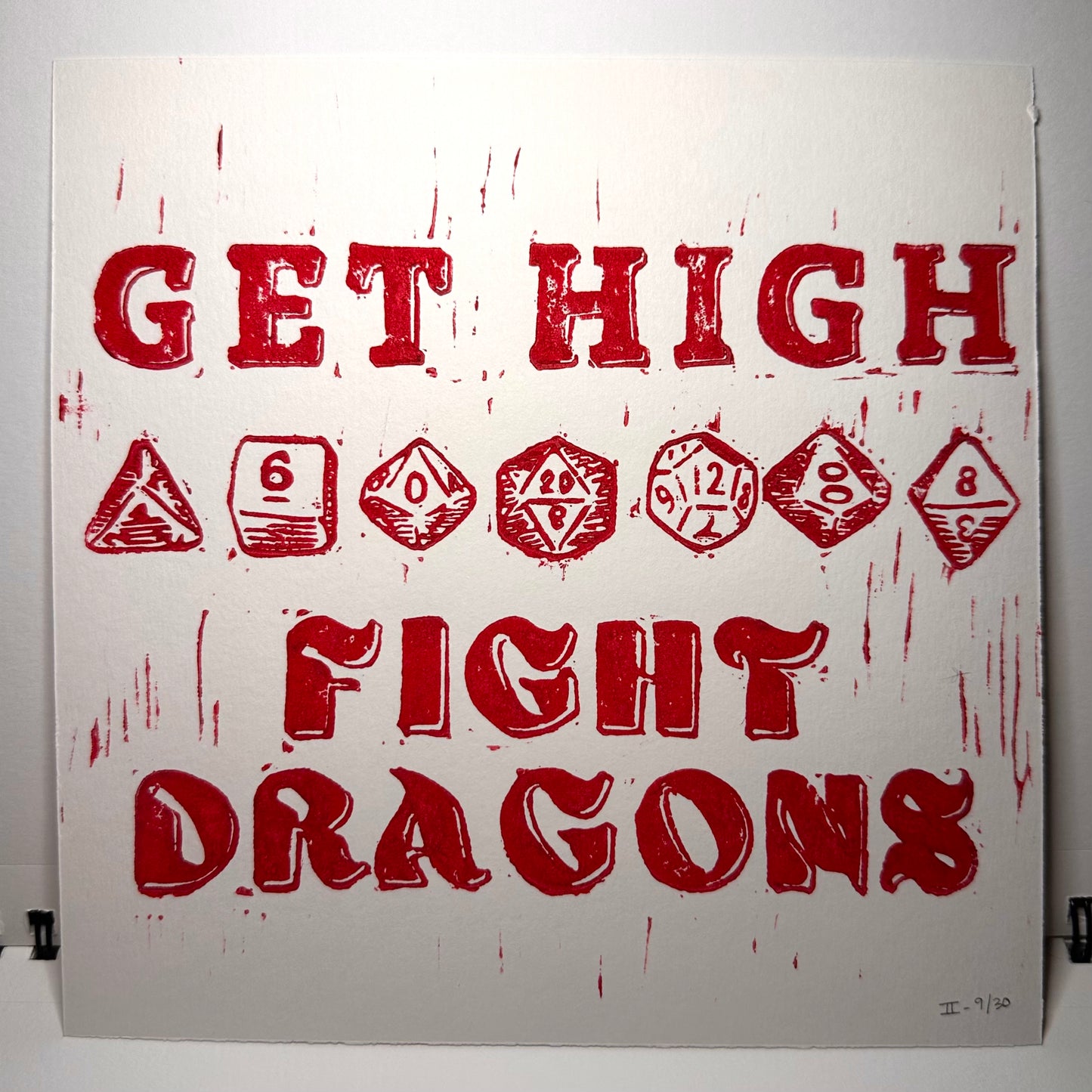 Get High Fight Dragons | Linocut Print