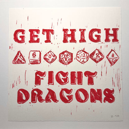 Get High Fight Dragons | Linocut Print