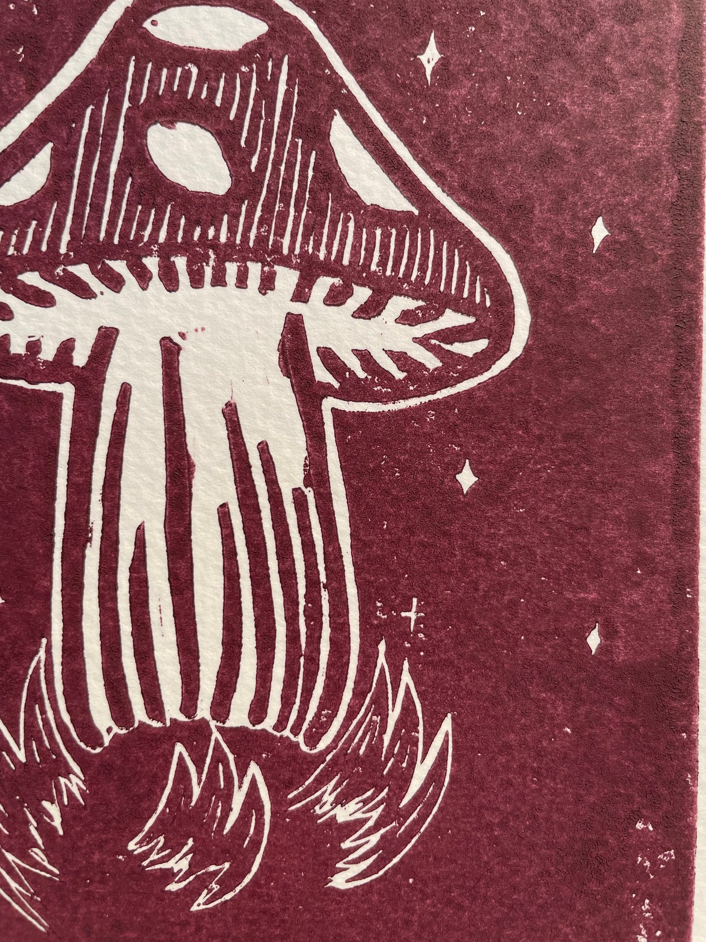 Purple Shroom and Stars  | Linocut Print