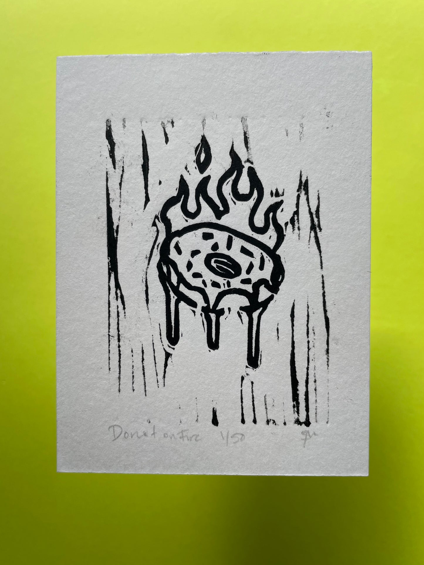 Donut on Fire | Linocut Print