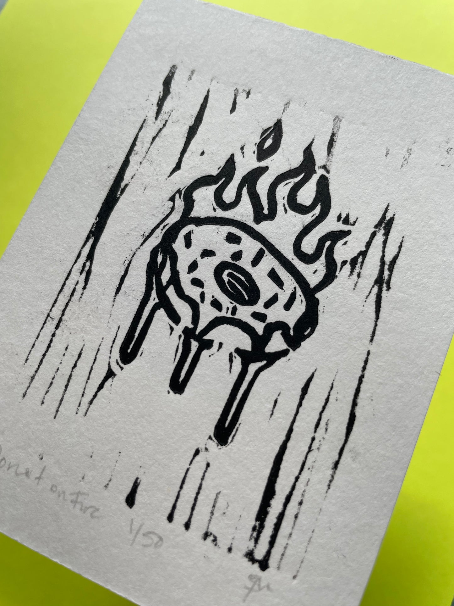 Donut on Fire | Linocut Print