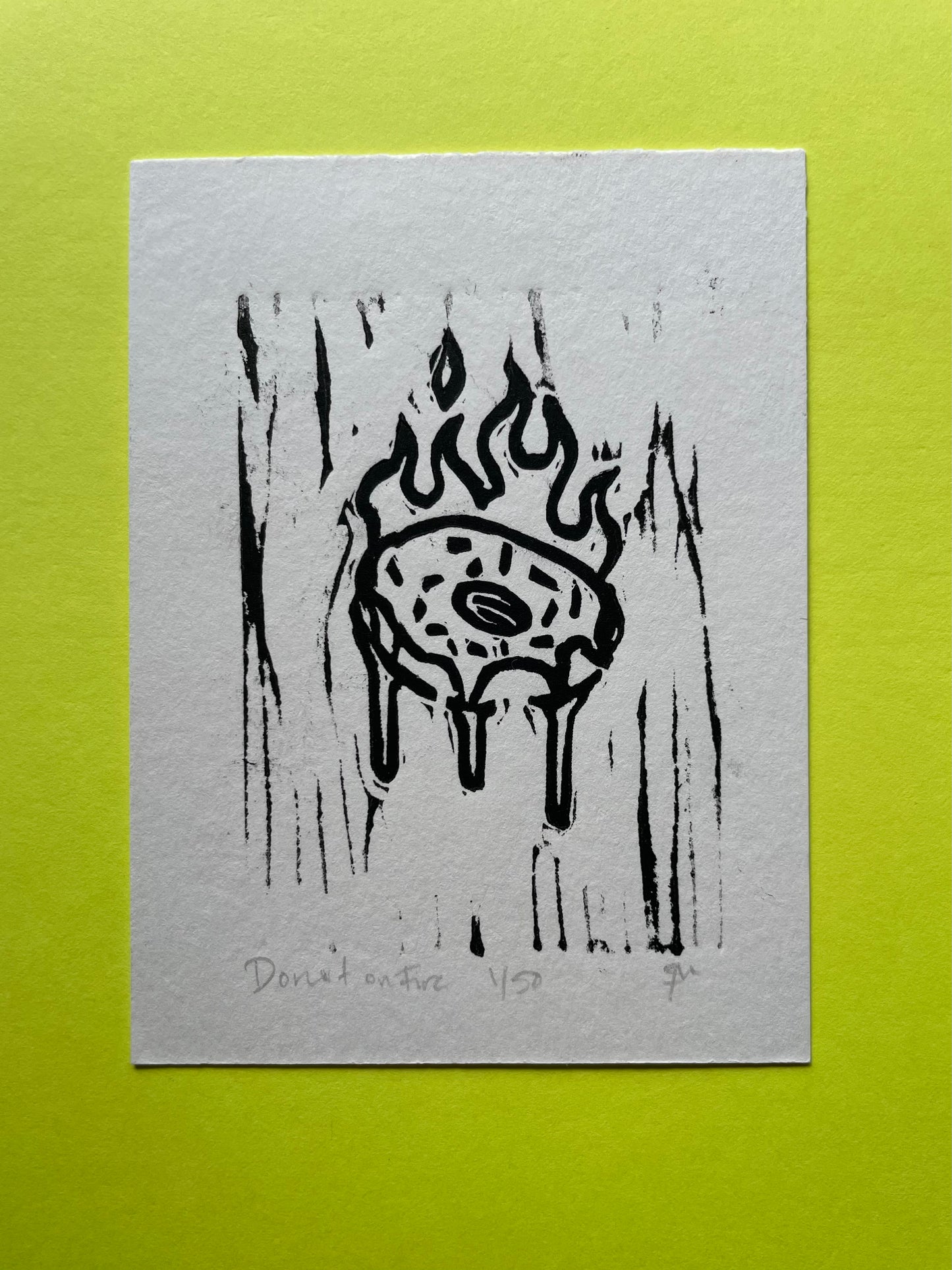 Donut on Fire | Linocut Print